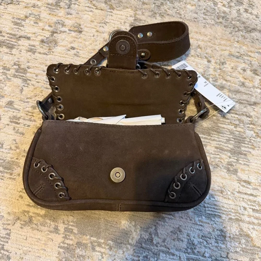 Urban Outfitter BDG Silence + Noise Jade brown Suede Rivet Shoulder Bag